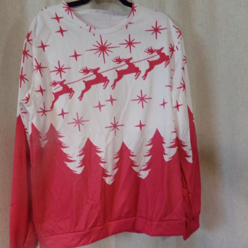 Coral Reindeer and Snowflake Sweatshirt